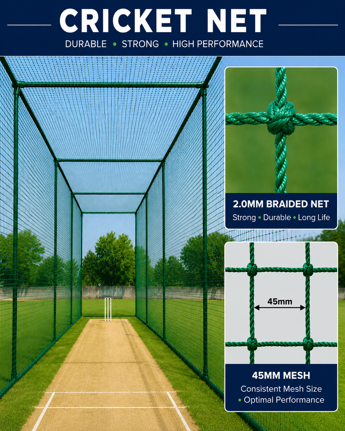 Cricket Net - Heavy Duty, Thick Braided, 45mm mesh net - Per Sq Ft