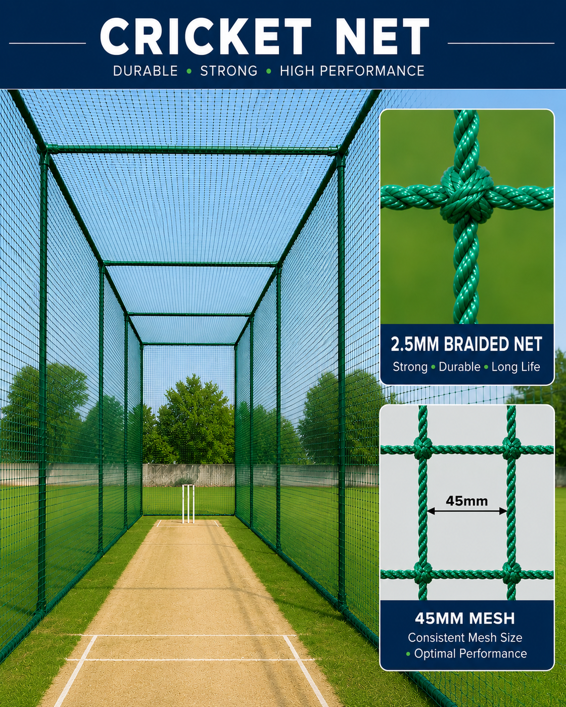 Cricket Net - Heavy Duty, Thick Braided, 45mm mesh net - Per Sq Ft
