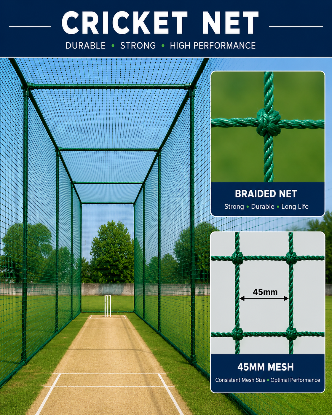 Cricket Net - Heavy Duty, Thick Braided, 45mm mesh net - Per Sq Ft